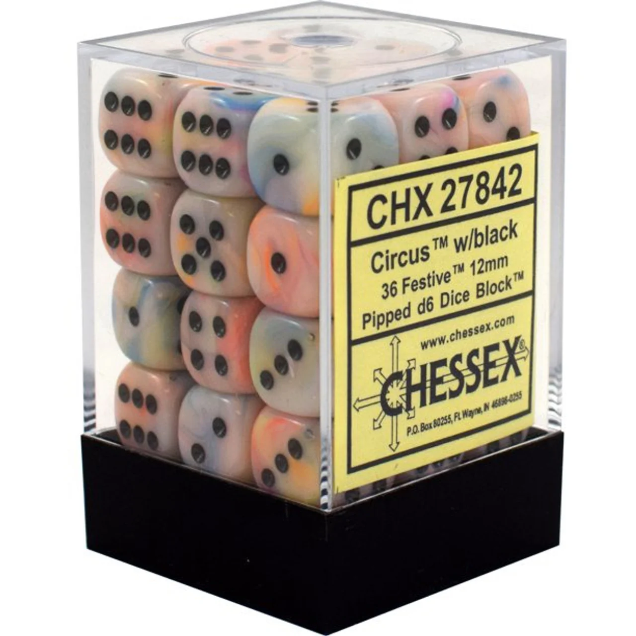 Chessex: Festive – 12mm D6 Dice Block – Circus/Black